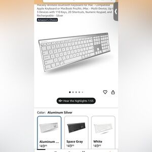 Aluminum Silver Wireless Bluetooth Keyboard for Mac
